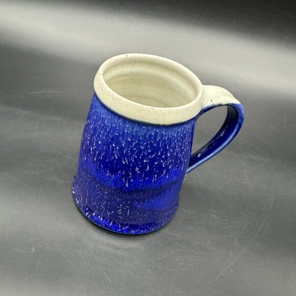 Vintage Art Pottery Mug Whitefish Montana Blue Drip Glaze 2004 Handmade Cup - Picture 1 of 11